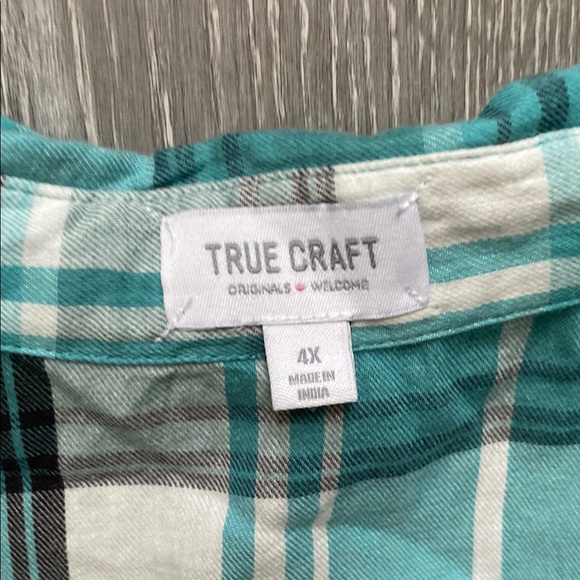 True Craft Teal and Black Flannel Shirt with Raw Hem, Size 4X - Picture 2 of 5